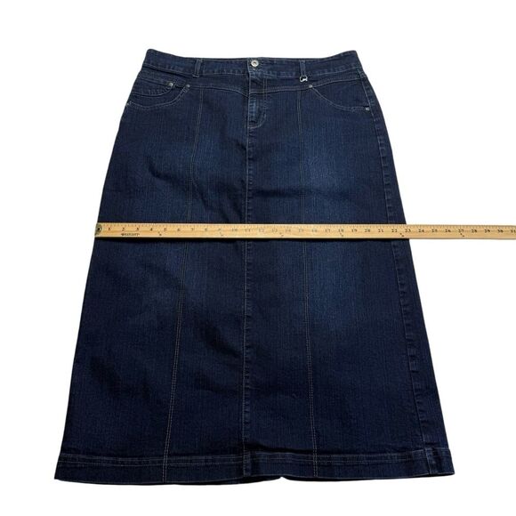 Style & Co Tummy Control Blue Jean Denim Skirt Dark Wash Back Vent Sz 16 - Picture 7 of 13